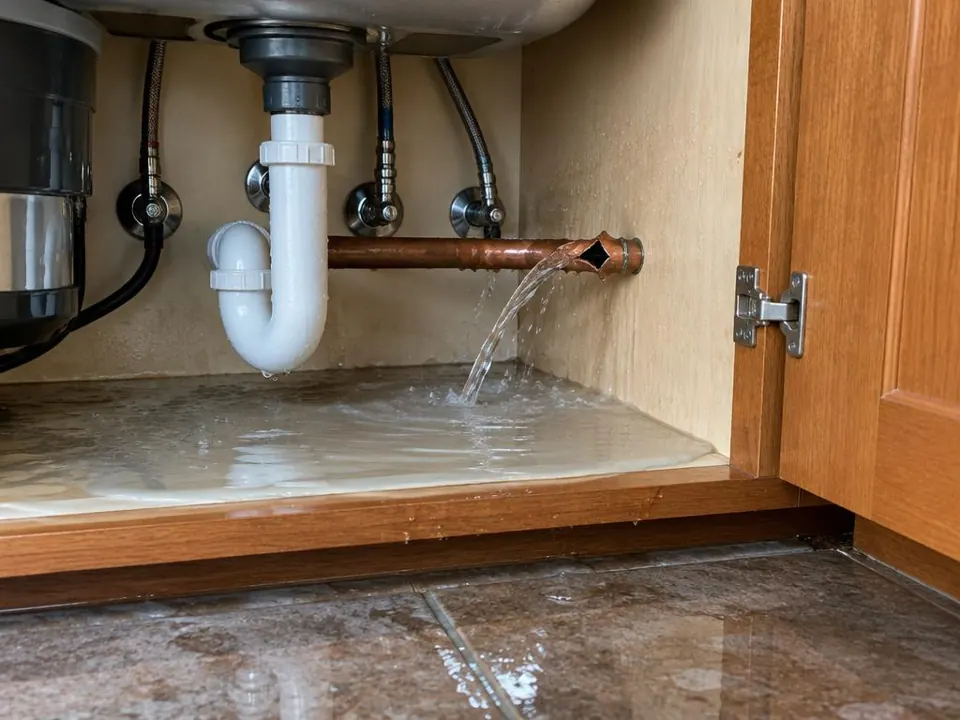 Burst Pipe Water Cleanup service example in a residential setting